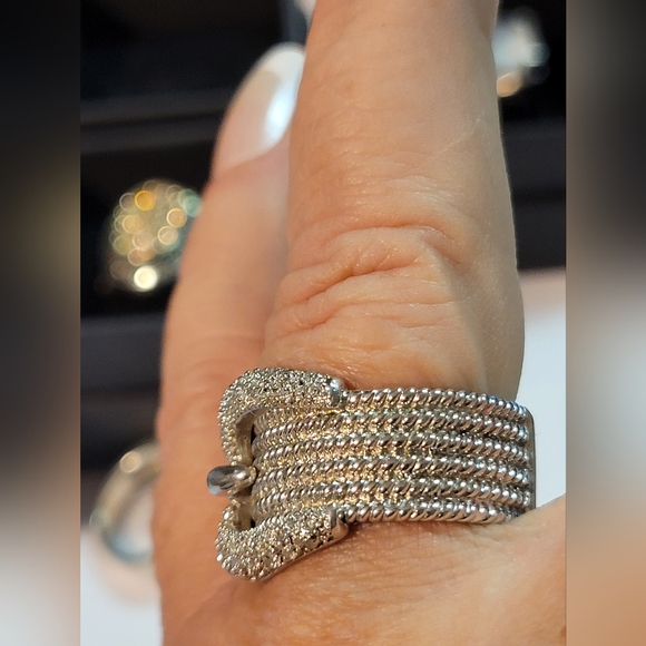 JTV 925 Sterling Silver, CZ Buckle Style Ring Size 8 - Picture 9 of 9